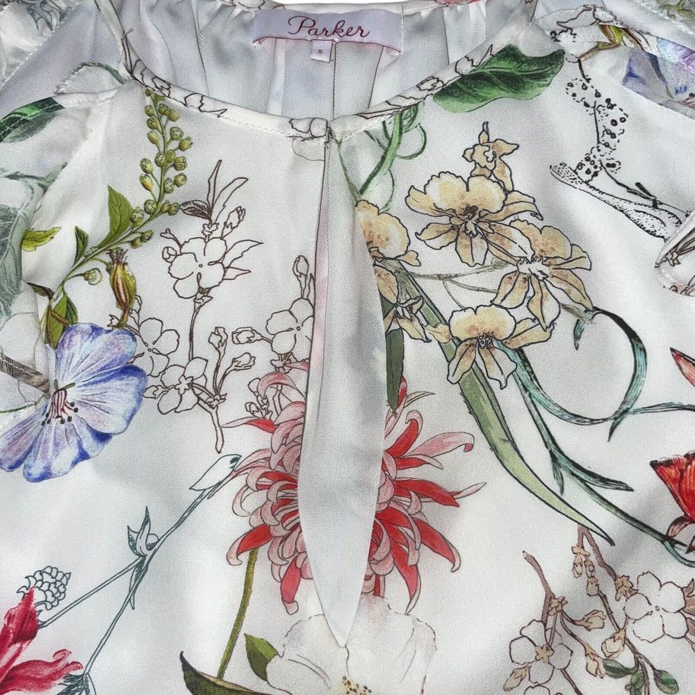 Parker S Floral Cold Shoulder 100% Silk Ruffle Sleeve Top - Picture 5 of 5